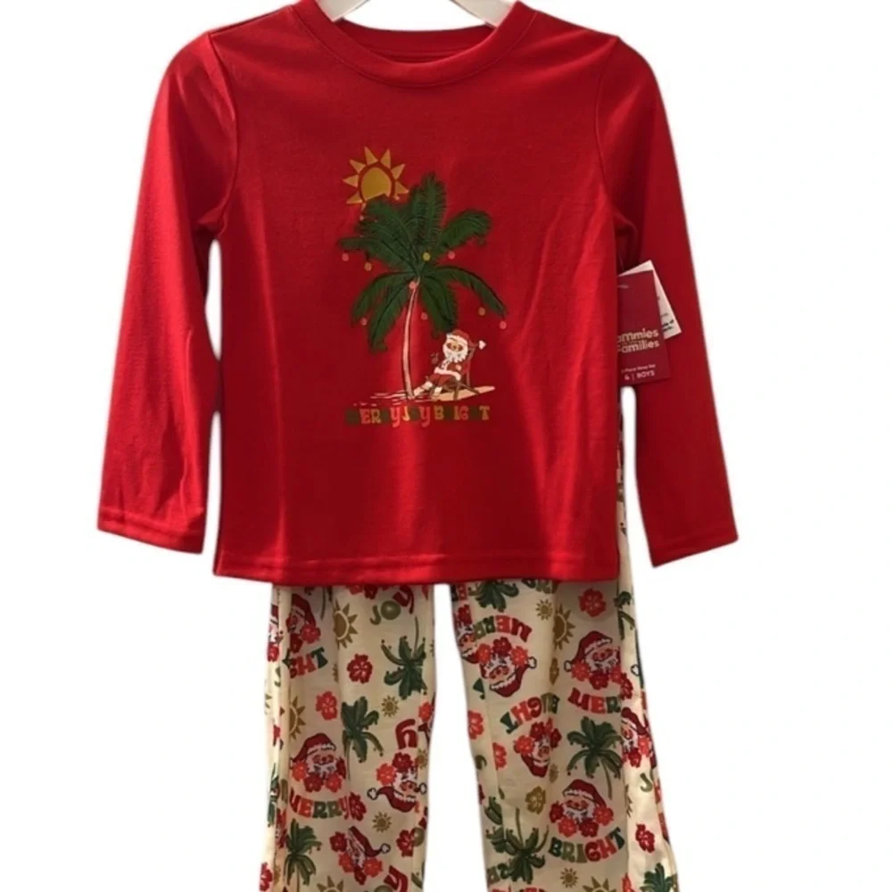 🆕Boys Santa Holiday Pajama 2-Piece Set Red and Cream Size 4